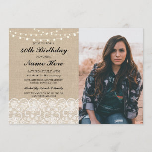 Invitation Photo Anniversaire 40e 50e Dentelle Rustique Burla