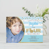 Invitation photo anniversaire 4 ans de petit garço (Debout devant)