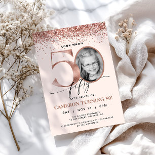 Invitation Photo Anniversaire 50 Ans Paillettes Or