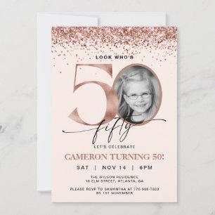 Invitation Photo Anniversaire 50 Ans Paillettes Or