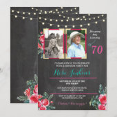 Invitation Photo Anniversaire 60e 70e Floral 2 Photos Invitat (Devant / Derrière)