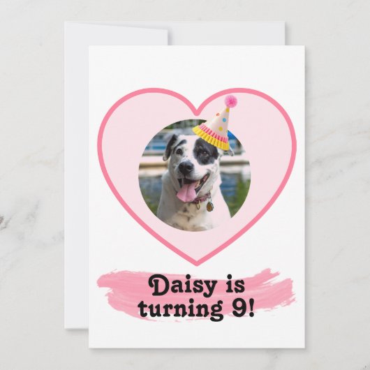 Invitation Photo Anniversaire avec brosse rose (Devant)