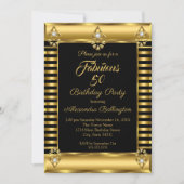 Invitation Photo Anniversaire Black Gold Deco Stripe (Devant)