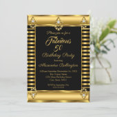 Invitation Photo Anniversaire Black Gold Deco Stripe (Debout devant)