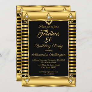 Invitation Photo Anniversaire Black Gold Deco Stripe