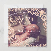 Invitation Photo Anniversaire Cadre Rose Or Blush Floral (Devant)