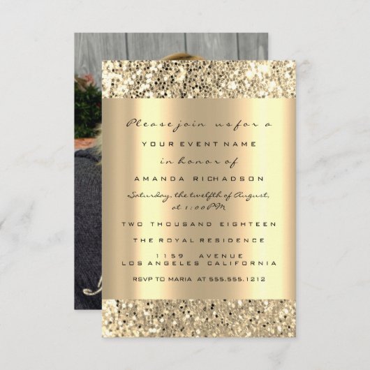 Invitation Photo Anniversaire Champagne Gold Spark Parties sc (Devant / Derrière)