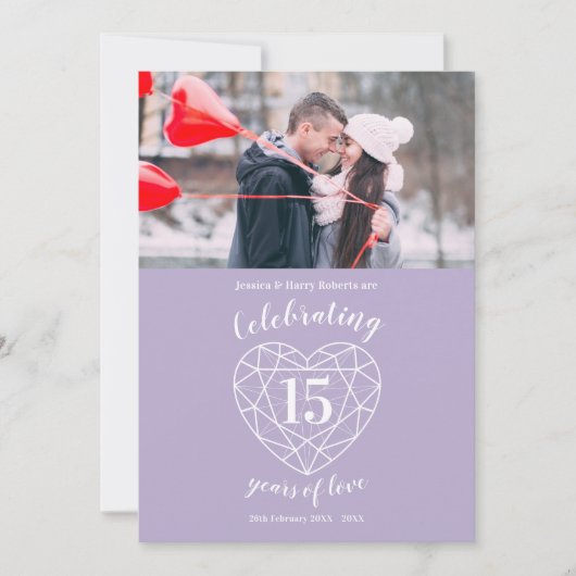 Invitation photo anniversaire coeur cristal 15 ans (Devant)