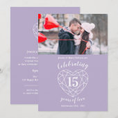 Invitation photo anniversaire coeur cristal 15 ans (Devant / Derrière)
