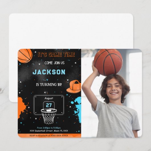 Invitation photo anniversaire de basketball modifi (Devant / Derrière)