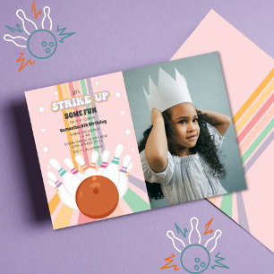 Invitation Photo Anniversaire de enfant de Retro Bowling