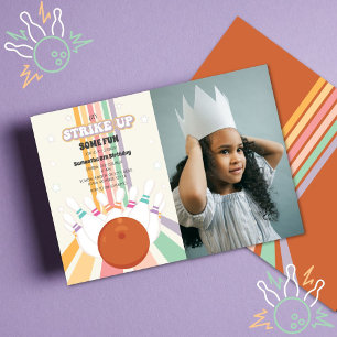 Invitation Photo Anniversaire de enfant de Retro Bowling