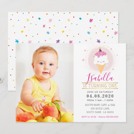 Invitation PHOTO ANNIVERSAIRE DE ENFANT PARTY coloré crème gl (Devant / Derrière)