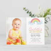Invitation PHOTO ANNIVERSAIRE DE ENFANT PARTY coloré pastel a (Debout devant)