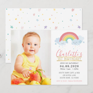 Invitation PHOTO ANNIVERSAIRE DE ENFANT PARTY coloré pastel a