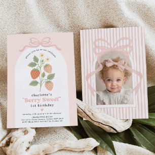 Invitation Photo Anniversaire de la baie de fraise Blush Pink