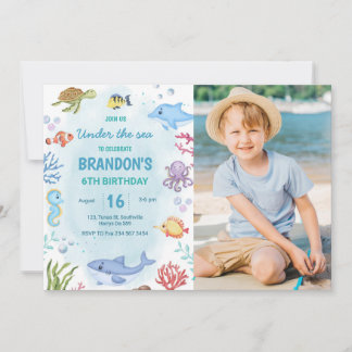 Invitation Photo Anniversaire de la tortue des requins sous l