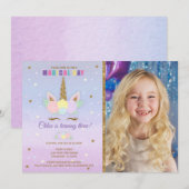 Invitation photo Anniversaire de l'Unicorne Pink P (Devant / Derrière)