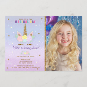 Invitation photo Anniversaire de l'Unicorne Pink P