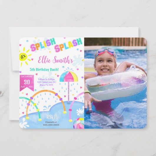 Invitation photo anniversaire de Splash Pad modifi (Devant)