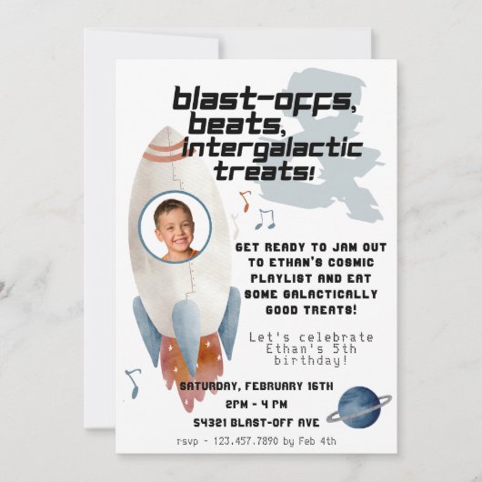 Invitation Photo Anniversaire d'un astronaute du vaisseau spa (Devant)