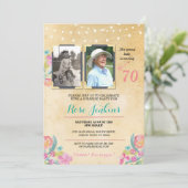 Invitation Photo Anniversaire Fête rose Floral 2 Photos Invit (Debout devant)