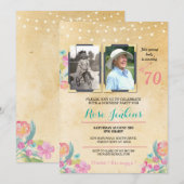 Invitation Photo Anniversaire Fête rose Floral 2 Photos Invit (Devant / Derrière)
