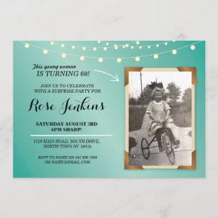 Invitation Photo Anniversaire Fête Turquoise String Lights In