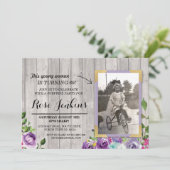 Invitation Photo Anniversaire Floral Rustic Bois violet Invit (Debout devant)