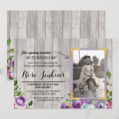 Invitation Photo Anniversaire Floral Rustic Bois violet Invit (Devant / Derrière)