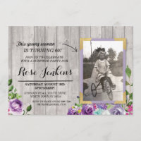 Photo Anniversaire Floral Rustic Bois violet Invit
