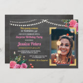 Invitation Photo Anniversaire Marque florale rose N'importe q (Devant / Derrière)