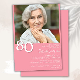 Invitation Photo Anniversaire Moderne Minimaliste Rose 80 Ans