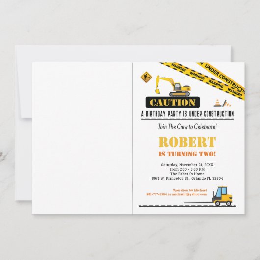 Invitation Photo Anniversaire n'importe quel âge Construction (Devant)