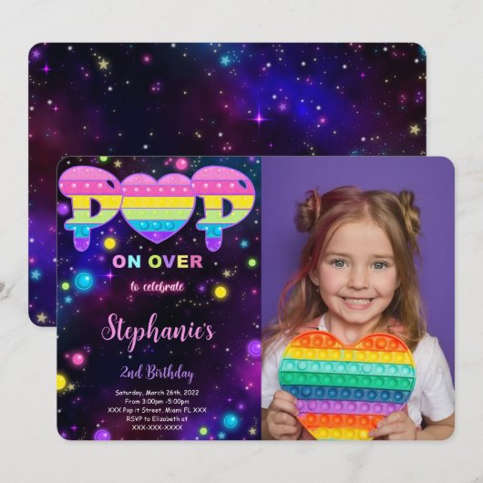 Invitation photo anniversaire Pop it modifiable (Devant / Derrière)