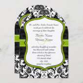 Invitation Photo Apple Green Black Vintage Mariage damassé (Devant / Derrière)