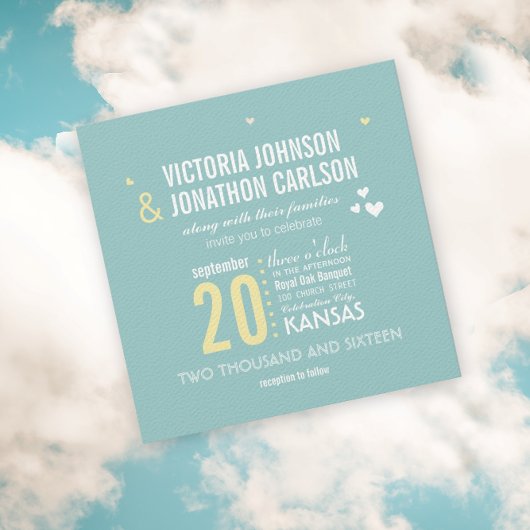 Invitation Photo Aqua et Yellow Zig Zag Mariage de typographi