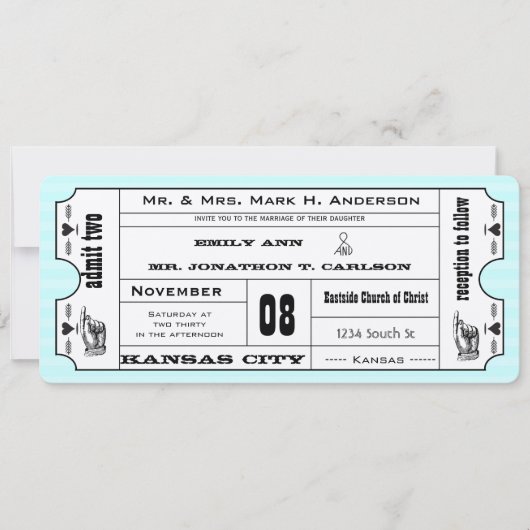 Invitation Photo Aqua Modern Typography Mariage de billet (Devant)