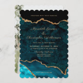 Invitation Photo Aqua Turquoise Geode Agate Mariage (Devant / Derrière)