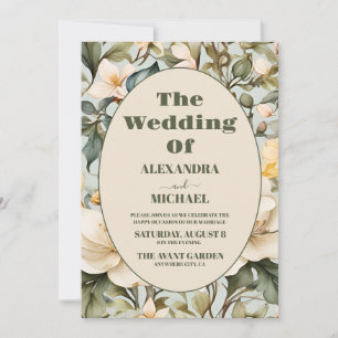 Invitation Photo Aquarelle Blanc Lily Art Nouveau Mariage