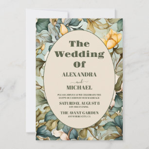 Invitation Photo Aquarelle Blanc Lily Art Nouveau Mariage