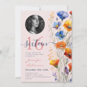 Invitation PHOTO Aquarelle Fleur sauvage doux 16 Blush (Devant)