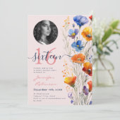 Invitation PHOTO Aquarelle Fleur sauvage doux 16 Blush (Debout devant)