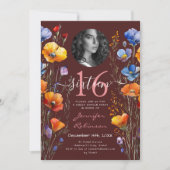 Invitation PHOTO Aquarelle Fleur sauvage doux 16 Bourgogne (Devant)