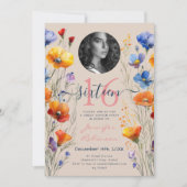 Invitation PHOTO Aquarelle Fleur sauvage Sweet 16 Champagne (Devant)