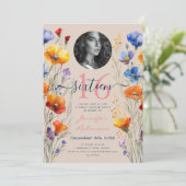 Invitation PHOTO Aquarelle Fleur sauvage Sweet 16 Champagne (Debout devant)