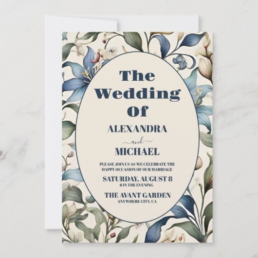 Invitation Photo Aquarelle Floral William Morris Mariage (Devant)
