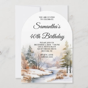 Invitation Photo aquarelle forêt boho hiver 40e anniversaire
