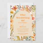 Invitation Photo Aquarelle rose orange Fleur sauvage Mariage (Devant)