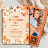Invitation Photo Aquarelle rose orange Fleur sauvage Mariage